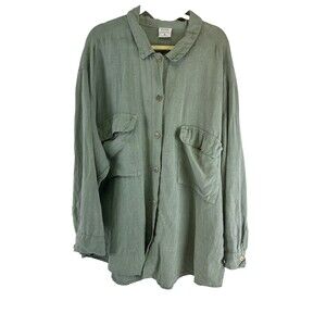 Click By Color Me Cotton Linen Green Button Down Shirt Collar Oversized Women XL